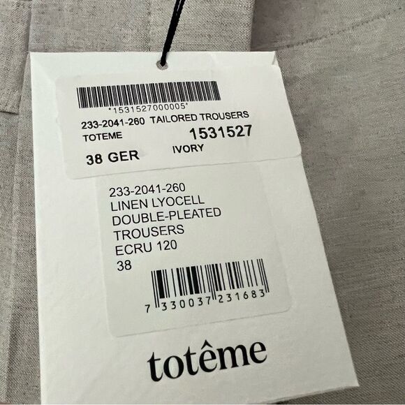 NWT Toteme Ivory Double Pleated Trouser Pants - 38 /‎ 8 - Picture 6 of 9